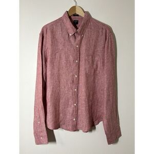 J Crew Shirt Mens Linen Red Slim Fit Long Sleeve Button Down Shirt w/ Pocket XL